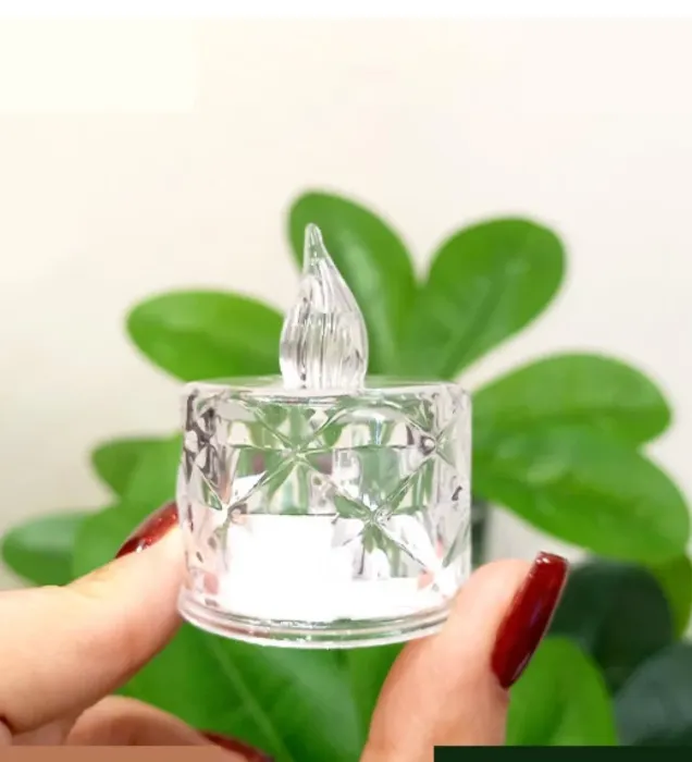 تصویر  شمع ال ای دی کریستالی شفاف مدل Diamond مجموعه 2 عددی