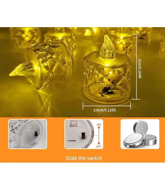 تصویر  شمع ال ای دی کریستالی شفاف مدل Diamond مجموعه 24 عددی