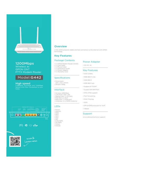 تصویر  مودم روتر Gpon-ONT یوتل مدل G442
