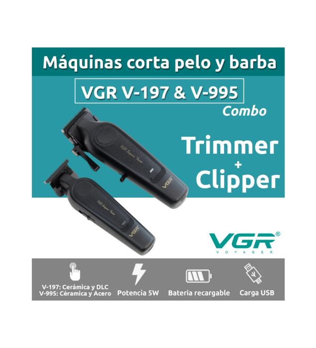 تصویر  ماشین اصلاح موی سر و صورت شارژی وی جی ار مدل V-197 & 995 مجموعه 2 عددی