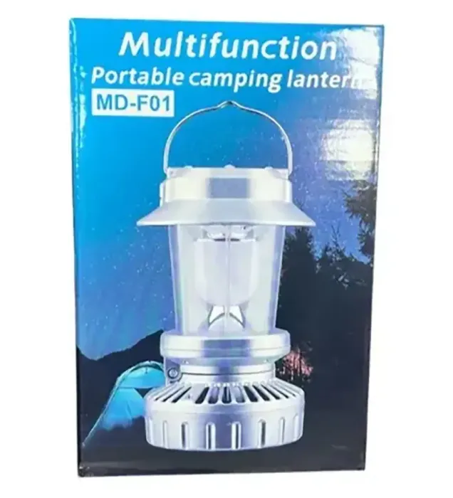 تصویر  چراغ کمپینگ شارژی خورشیدی و پنکه مدل MD-F01
