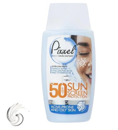 تصویر  کرم ضدآفتاب بی رنگ پیکسل با 50 SPF مناسب پوست جوشدار و چرب 50 میلی لیتر