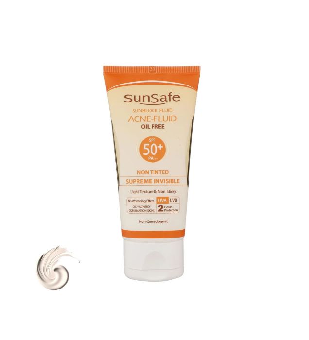 تصویر  کرم ضدآفتاب بی رنگ سان سیف با 50 SPF مناسب پوست چرب، جوش‌دار و مستعد آکنه 50 میلی لیتر