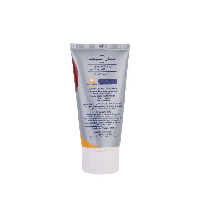 تصویر  کرم ضدآفتاب بی رنگ سان سیف با 40 SPF مدل ACTI-SUN مناسب انواع پوست 50 میلی لیتر
