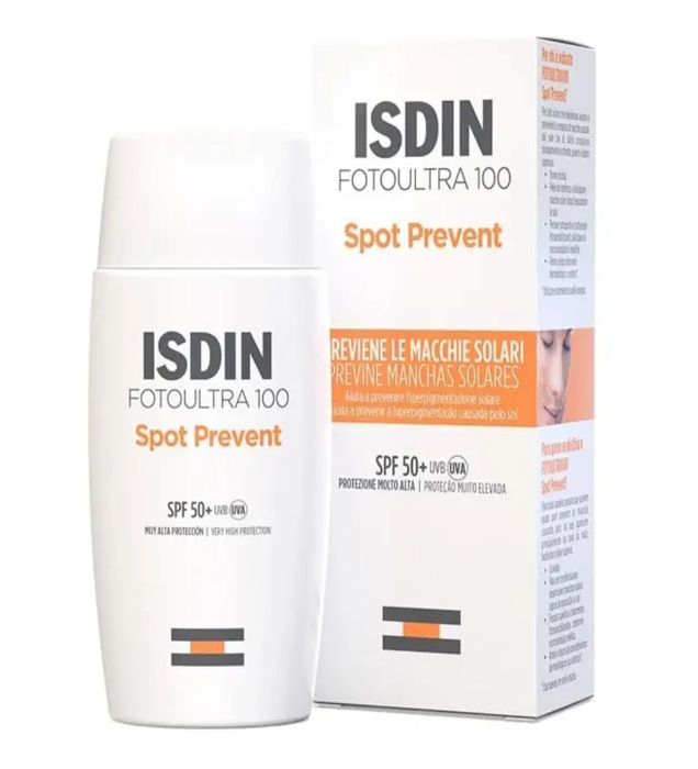 تصویر  کرم ضدآفتاب بی رنگ ایزدین با 50 SPF مدل Spot Prevent مناسب انواع پوست 50 میلی لیتر