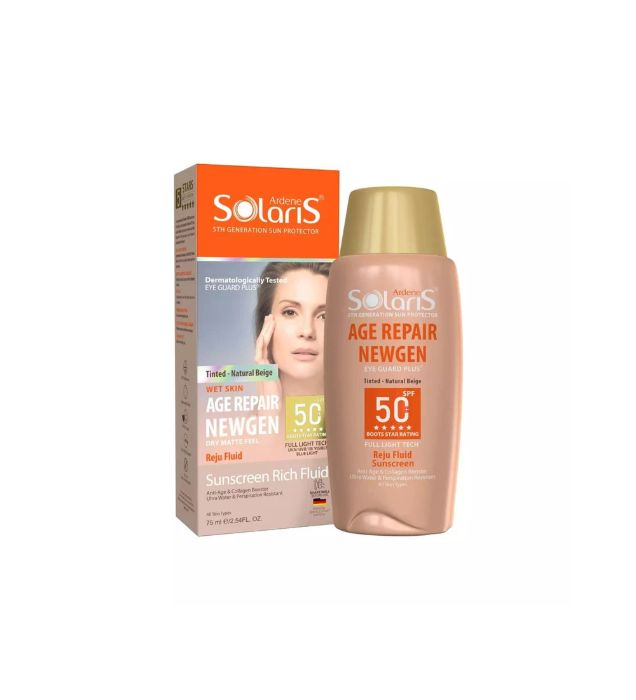 تصویر  کرم ضد آفتاب رنگی آردن سولاریس مدل Age Repair Newgen با SPF 50 مناسب انواع پوست بژ طبیعی حجم 75 میلی لیتر