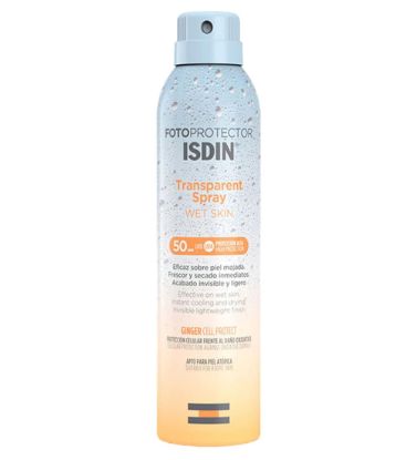 تصویر  اسپری ضدآفتاب بی رنگ ایزدین مدل Wet Skin با 50 SPF مناسب انواع پوست 100 میلی لیتر