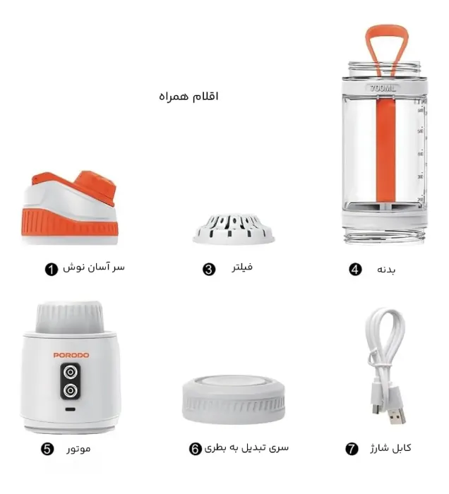تصویر  مخلوط کن شارژی و شیکر پورودو مدل PDBLNDR240